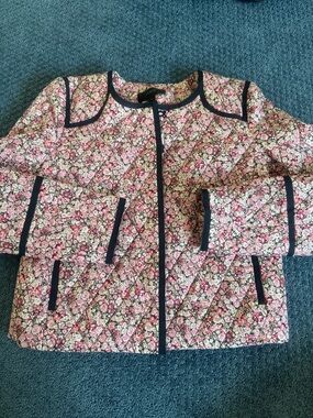J. Crew liberty print Quilted Floral Jacket with Black Trim